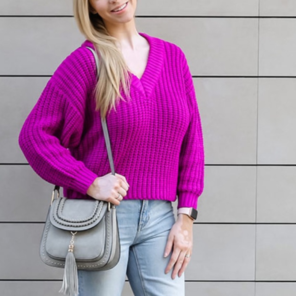 Topshop Fuchsia V-Neck Sweater